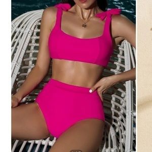 Solid shoulder tie two piece bikini